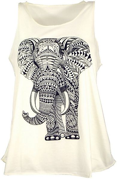 Guru-Shop T-Shirt Retro Art Tanktop mit Ethnodruck - Elefant creme Festival günstig online kaufen