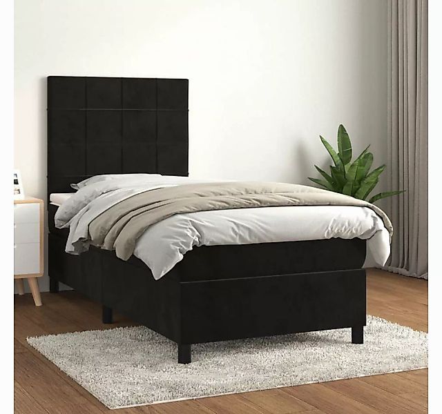 vidaXL Boxspringbett Boxspringbett mit Matratze Schwarz 100x200 cm Samt Bet günstig online kaufen