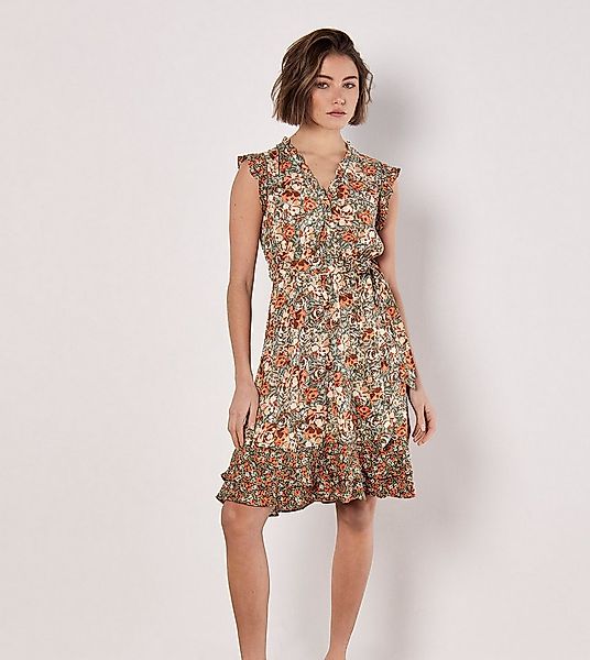 Apricot Druckkleid Geblümtes Minikleid (2-tlg) mit Rüschen günstig online kaufen