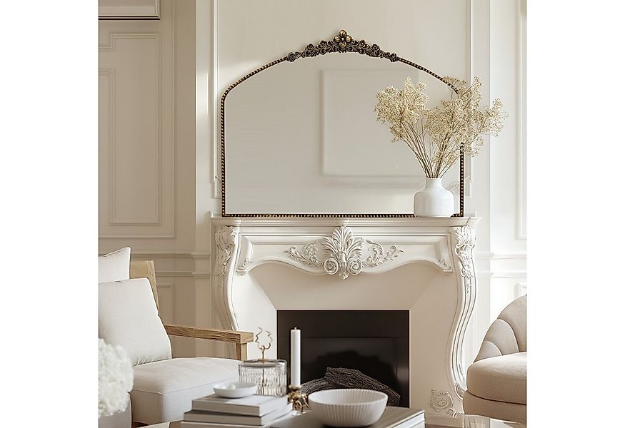 G-LEAF Spiegel Bogen-Wandspiegel im Barockstil, Metallrahmen mit Perlenverz günstig online kaufen