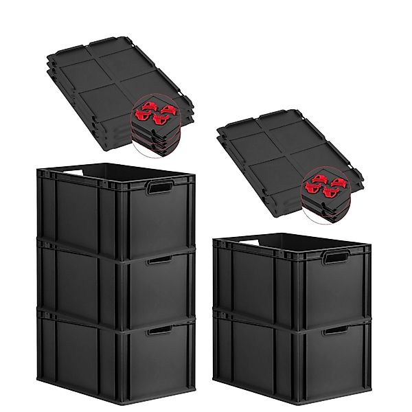 PROREGAL SparSet 5x Eurobox Nextgen Grip Mit Auflagedeckel Und Roten Versch günstig online kaufen