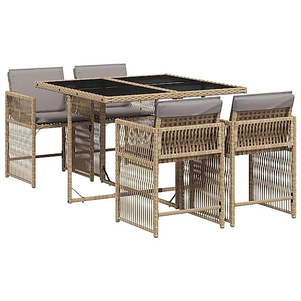vidaXL 5-Tlg Garten-Essgruppe mit Kissen Beigemischung Poly Rattan 3211620 günstig online kaufen