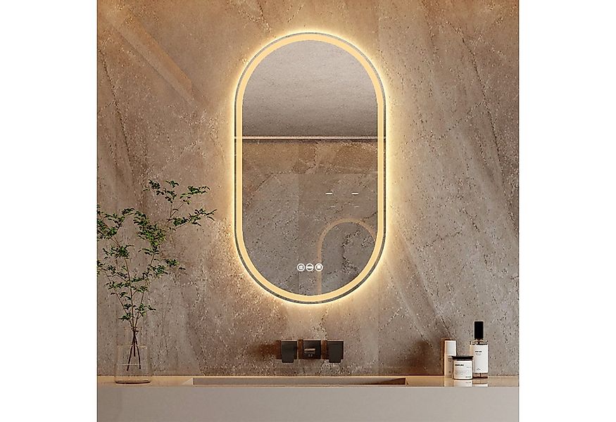 Yorbay Badspiegel groß mit Beleuchtung, LED Knopfschalter, Antibeschlag, Ov günstig online kaufen