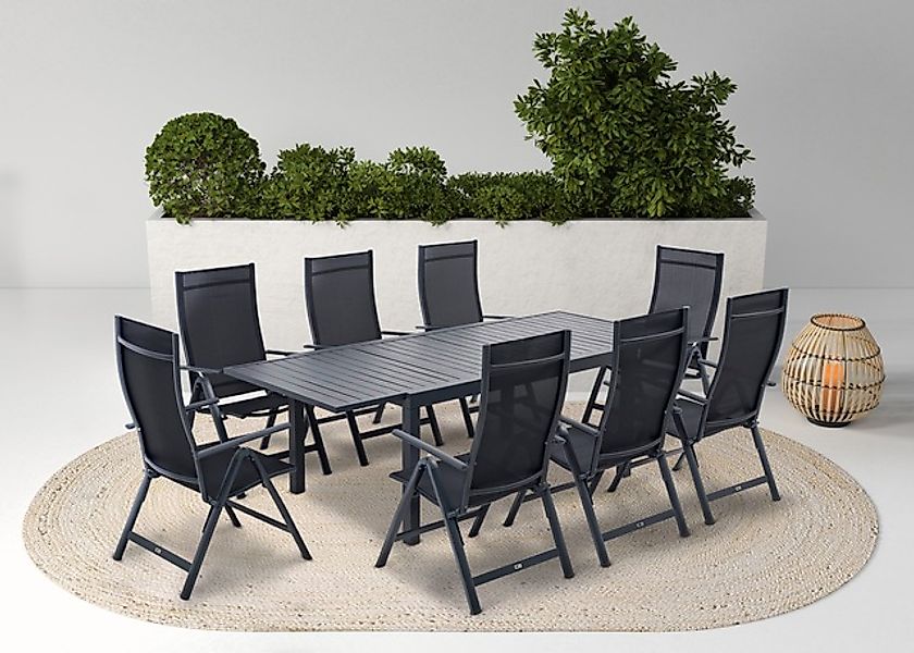 KONIFERA Garten-Essgruppe »Palermo« 8x Sessel, 1x AZ-Tisch 160-240x100 cm, günstig online kaufen