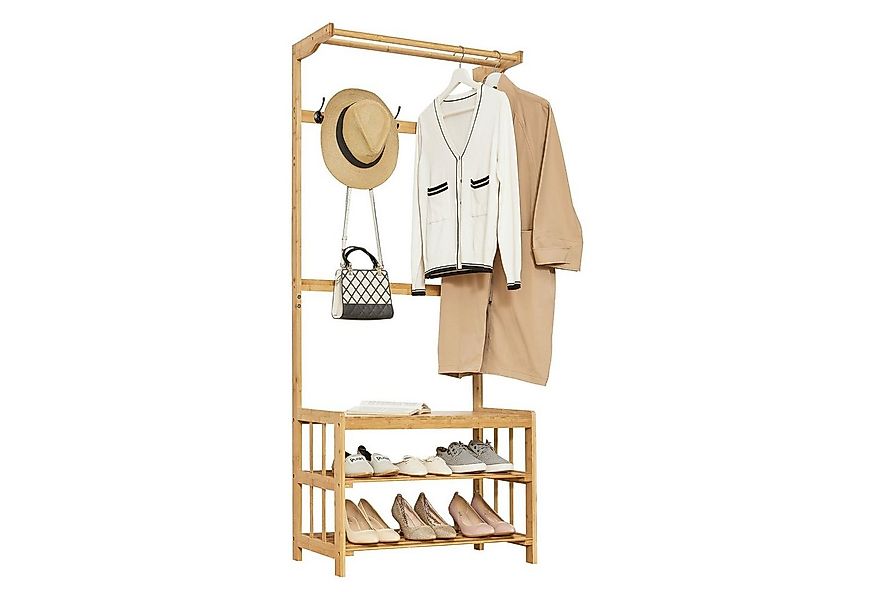 en.casa Garderobenständer, »Tornio« Bambus-Kleiderständer mit 2 Ablagen günstig online kaufen