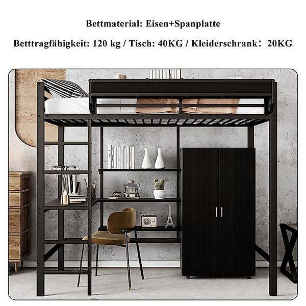 Merax Hochbett (1-St) Etagenbett 90x200cm mit Kleiderschrank,Ablagefächer,T günstig online kaufen