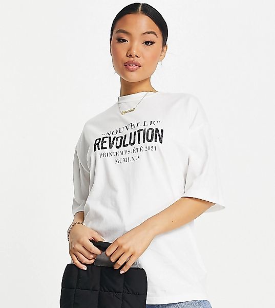 Topshop Petite – Oversize-T-Shirt mit „Revolution“-Motiv-Weiß günstig online kaufen