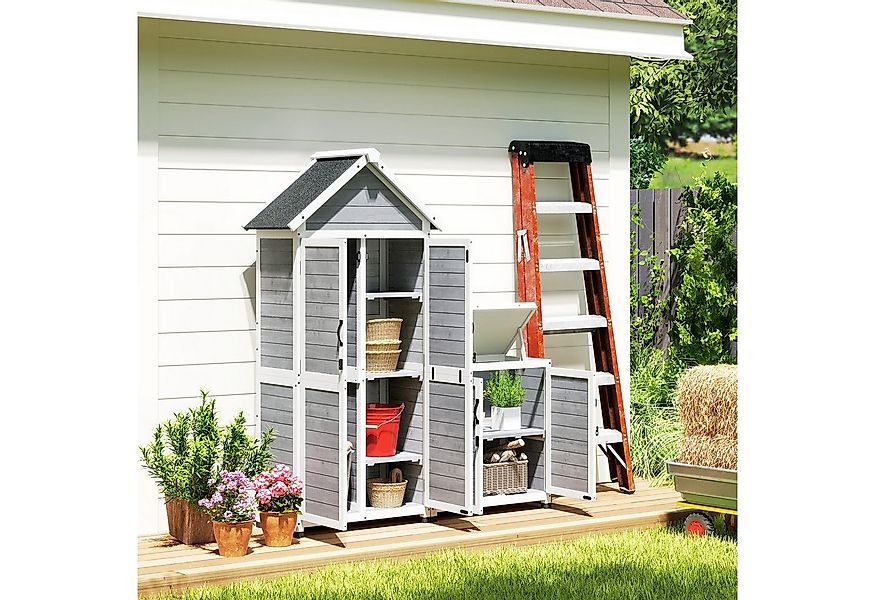 Outsunny Gerätehaus mit Aufbewahrungsschrank, abschließbar Tür, Satteldach, günstig online kaufen