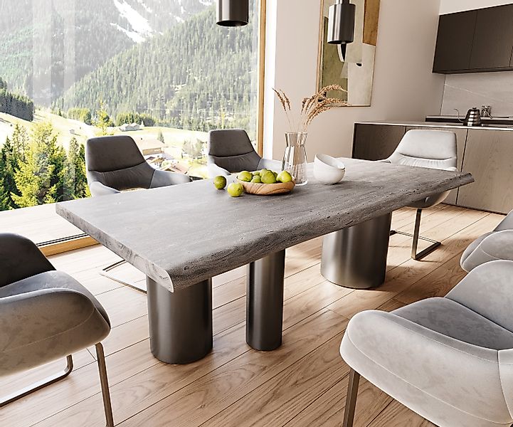 Esstisch Edge 220x100 XL Akazie Platin Troa Edelstahl Graphit Live-Edge günstig online kaufen