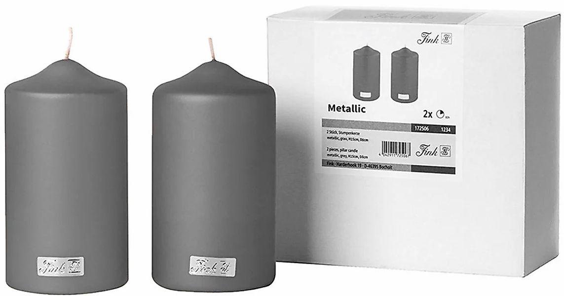 Fink Stumpenkerze CANDLE 2er Set Stumpenkerzen - grau - Paraffin - H. 15cm günstig online kaufen