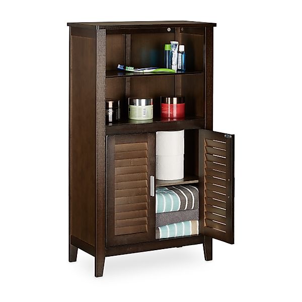 relaxdays Badregal Badezimmerschrank dunkelbraun LAMELL günstig online kaufen