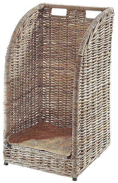 Kobolo Kaminholzkorb Kaminholzwagen aus Rattan kubu grey mit Leinenstoff günstig online kaufen