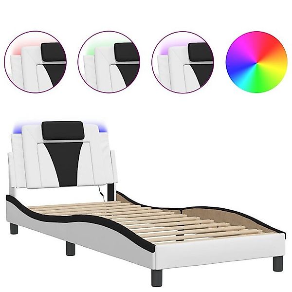 vidaXL Bett Bettgestell mit LED Weiß und Schwarz 90x200 cm Kunstleder günstig online kaufen