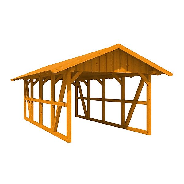 Skan Holz Carport Schwarzwald mit Dachschalung 424 x 772 cm Eiche günstig online kaufen