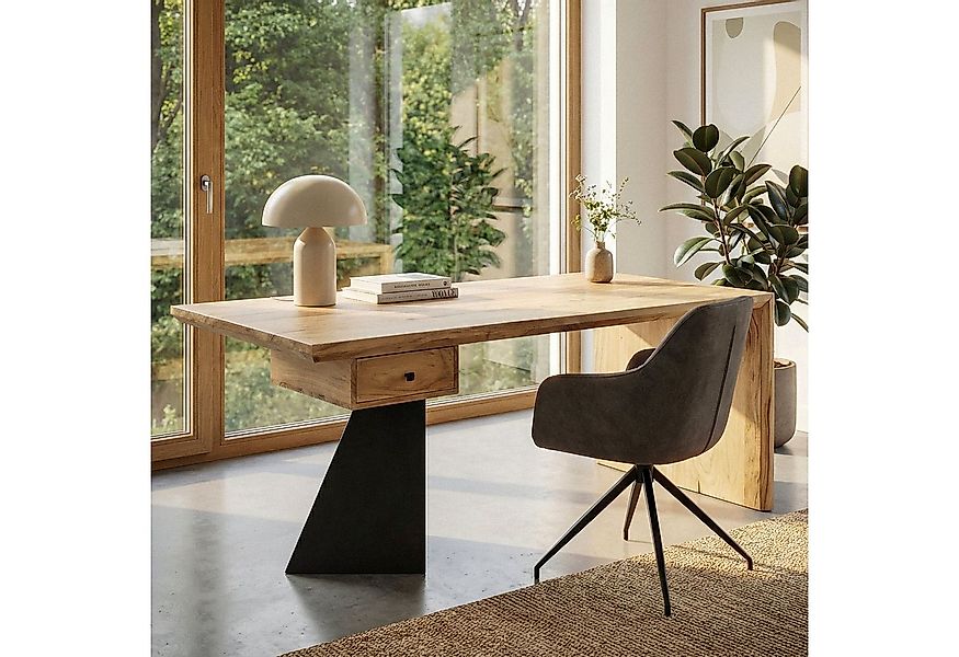 FINEBUY Schreibtisch FB113718 Bürotisch Akazie Massivholz 180 cm mit Schubl günstig online kaufen