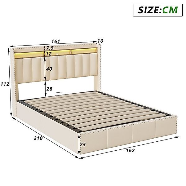 FUROKOY Stauraumbett Doppelbett Polsterbett mit LED-Kopfteil (Hydraulikbett günstig online kaufen