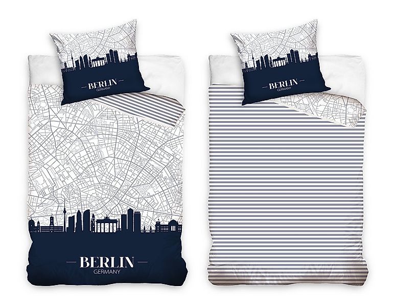 MTOnlinehandel Bettwäsche Berlin Skyline 135x200 + 80x80 cm, 100 % Baumwoll günstig online kaufen
