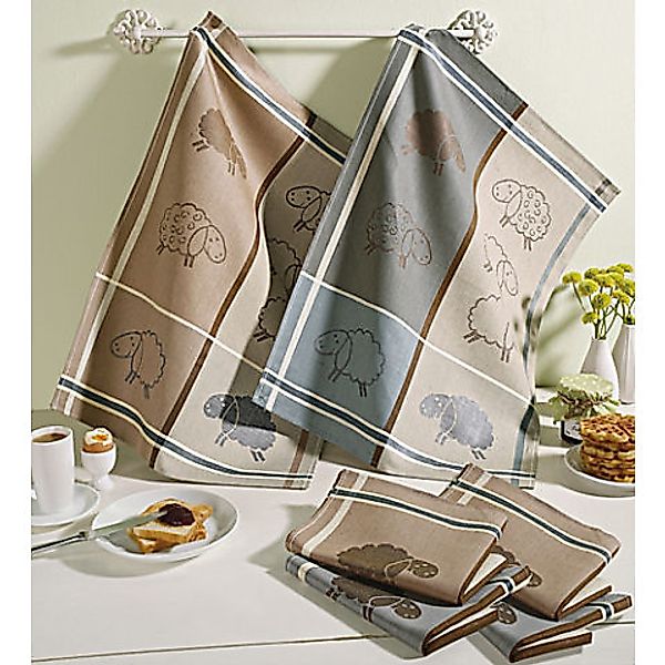 Kracht Geschirrtuch Geschirr- und Frottiertuch "Schafe" 6er-Pack, Halbleine günstig online kaufen