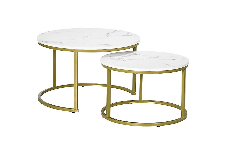 HOMCOM Couchtisch 2er-Set, Rund, mit Stahlgestell in Gold, Marmoroptik, sta günstig online kaufen