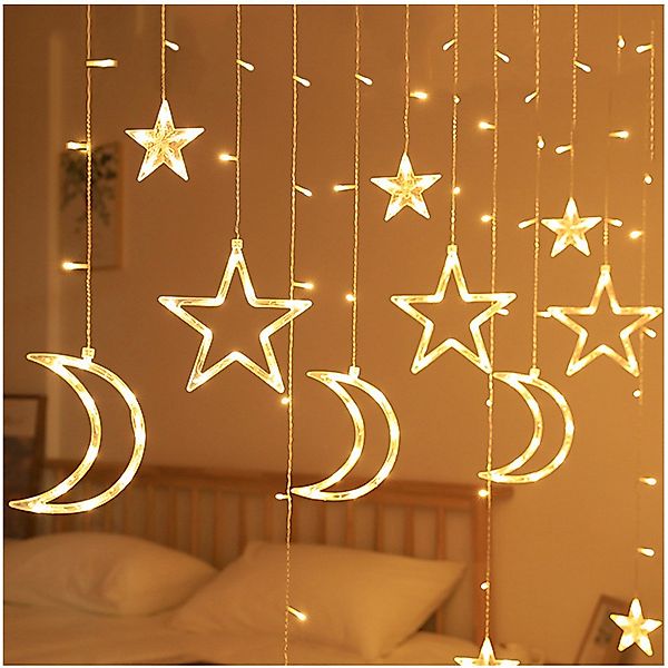 Qualra LED-Lichterkette 120LEDs Lichtervorhang Stern Mond günstig online kaufen