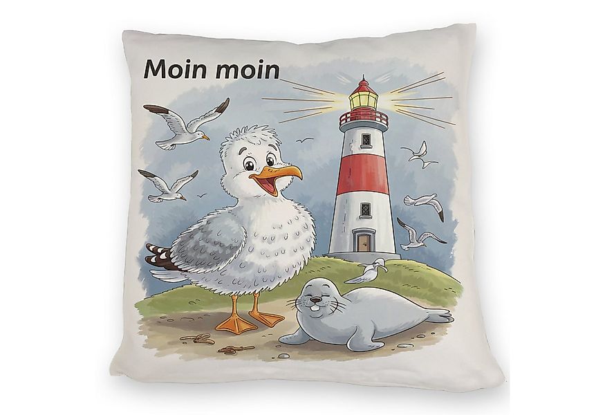 speecheese Dekokissen Fröhliche Möwe und Leuchtturm Kissen - MOIN MOIN günstig online kaufen