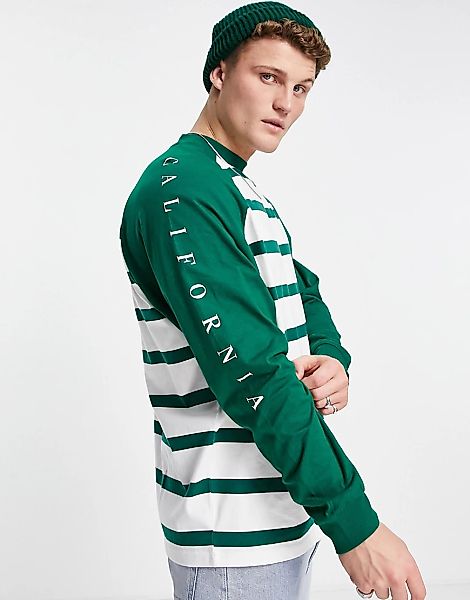 ASOS DESIGN – Langärmliges, gestreiftes Oversize-Shirt in Grün mit „Los Ang günstig online kaufen