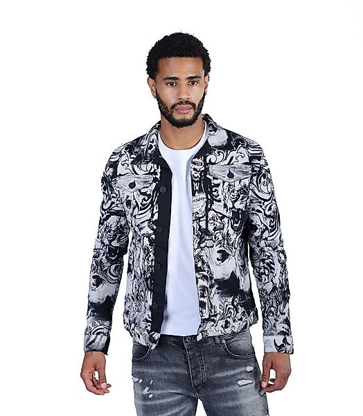 KINGZ Jeansjacke Herren Designer TATTOO Jeansjacke Weiß L günstig online kaufen