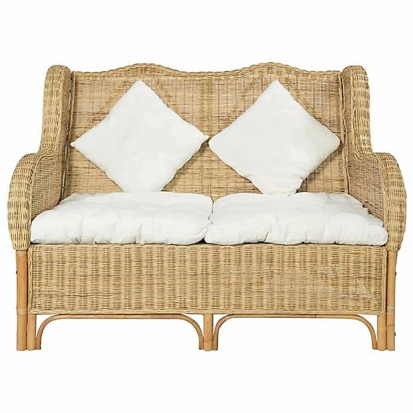 vidaXL Sofa 2-Sitzer-Sofa Natur Rattan und Leinen Couch günstig online kaufen