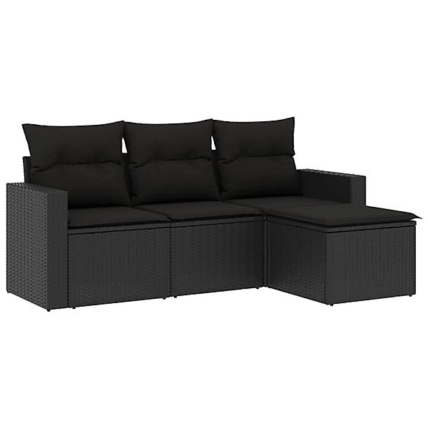 vidaXL 4-Tlg Garten-Sofagarnitur mit Kissen Schwarz Poly Rattan 3218855 günstig online kaufen