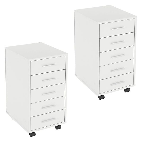 ML-Design 2Er Rollcontainer mit 5 Schubladen 33x38x63,5 cm Weiß Holz Alu-Gr günstig online kaufen