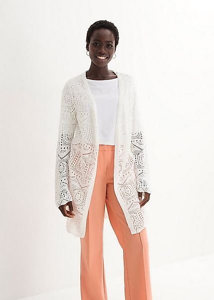 bonprix Longstrickjacke (1-tlg) lockere und offene Passform, mit femininem günstig online kaufen