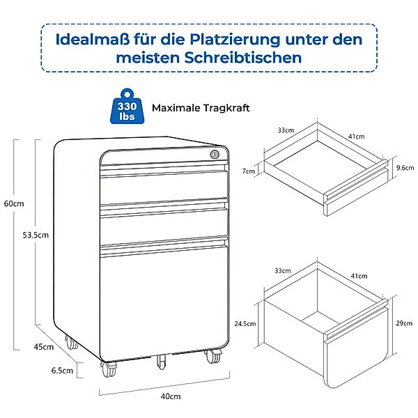 Dripex Aktenschrank Metall Rollcontainer Stahl Büroschrank günstig online kaufen