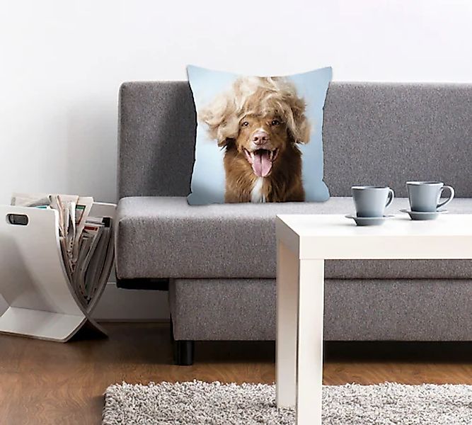 queence Dekokissen »Perry«, Hund mit einer blonden Perücke, Kissenhülle ohn günstig online kaufen