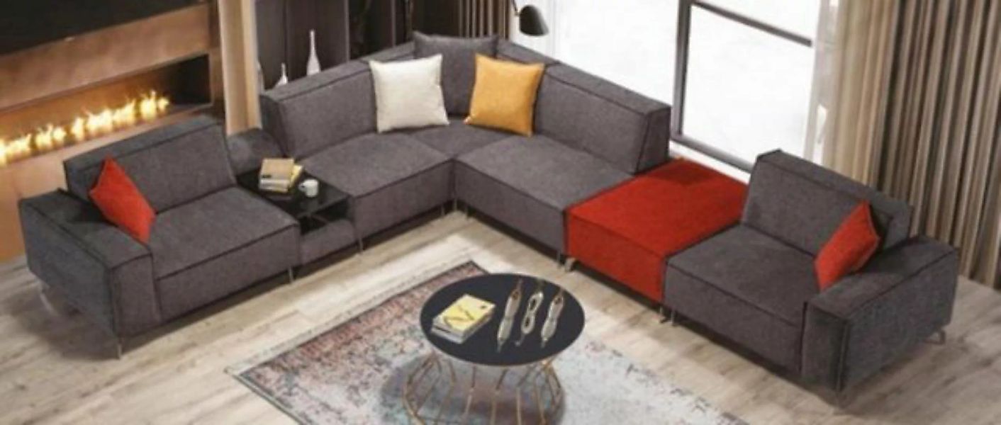 JVmoebel Ecksofa, Ecksofa Couch Wohnlandschaft Graue Textil Couchen Sofa günstig online kaufen