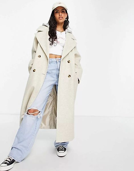 ASOS DESIGN – Oversize-Mantel mit Kapuze aus Jersey in Creme-Weiß günstig online kaufen