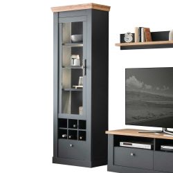 Landhausstil Wohnzimmerwand in Anthrazit Wildeichefarben (vierteilig) günstig online kaufen