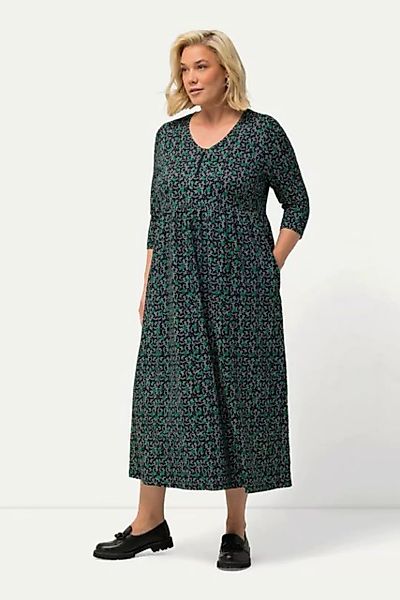 Ulla Popken Sommerkleid Jerseykleid Blüten A-Linie V-Ausschnitt 3/4-Arm günstig online kaufen