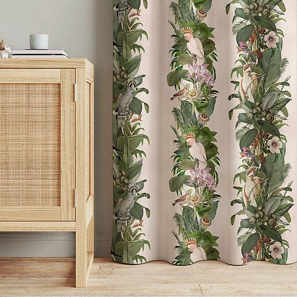 Vorhang Kakadu in Grün auf Rosé günstig online kaufen
