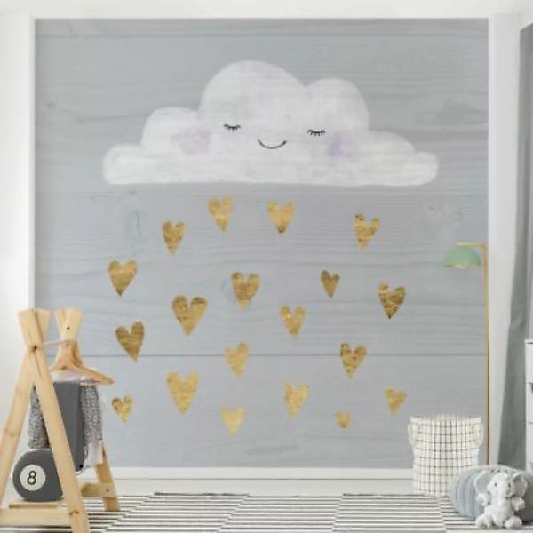 Bilderwelten Kindertapete Wolke mit goldenen Herzen grau Gr. 336 x 336 günstig online kaufen