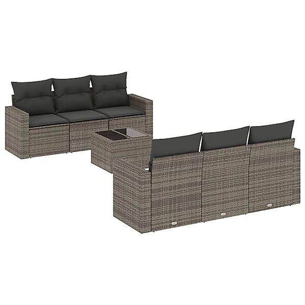 vidaXL 7-Tlg Garten-Sofagarnitur mit Kissen Grau Poly Rattan 3218700 günstig online kaufen