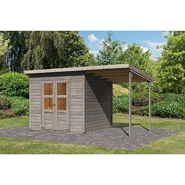 Karibu Gartenhaus Vellinge 5 m. Anbaudach Vorvergraut 219 x 238 x 210 cm günstig online kaufen