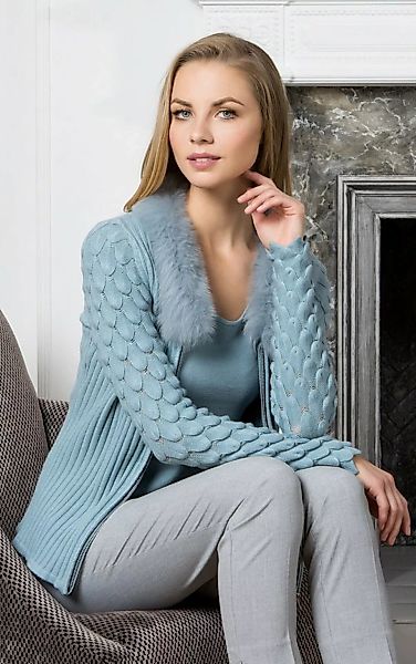 Passioni Cardigan in Schwarz mit Reißverschluss und Kunstfellkragen günstig online kaufen