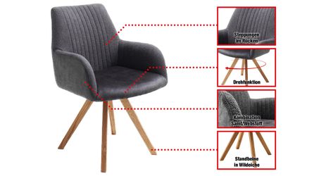 Massivart® Polsterstuhl Armlehne drehbar / anthrazit günstig online kaufen