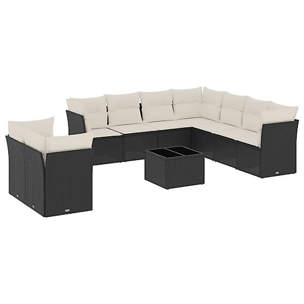 vidaXL 10-Tlg Garten-Sofagarnitur mit Kissen Schwarz Poly Rattan 3217846 günstig online kaufen