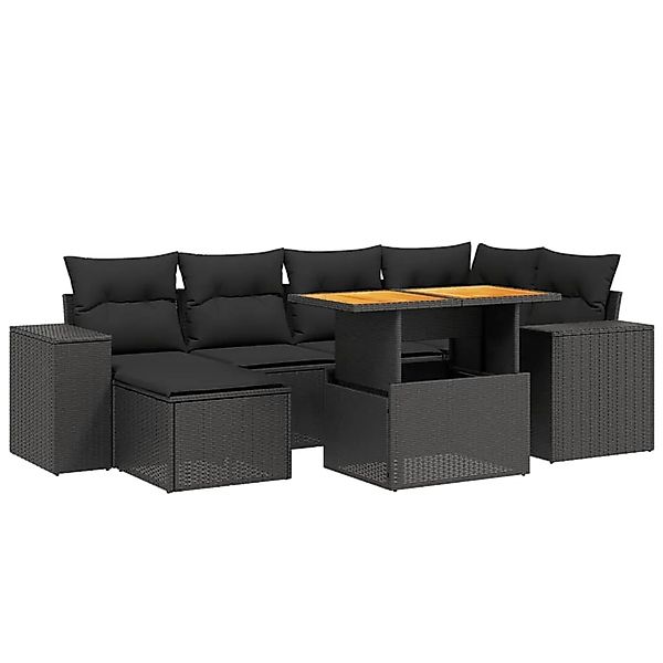 vidaXL 7-Tlg Garten-Sofagarnitur mit Kissen Schwarz Poly Rattan 3275925 günstig online kaufen