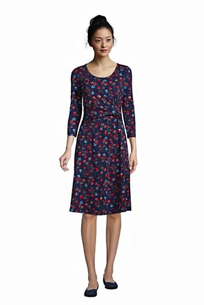 Jerseykleid mit Knoten und 3/4-Ärmeln, Damen, Größe: L Normal, Blau, by Lan günstig online kaufen