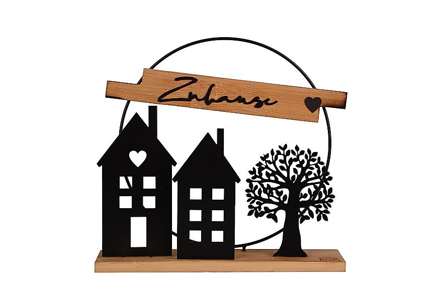 UNUS HOME Dekofigur (schwarz), Aufsteller Zuhause aus Metall und Bambus-Hol günstig online kaufen