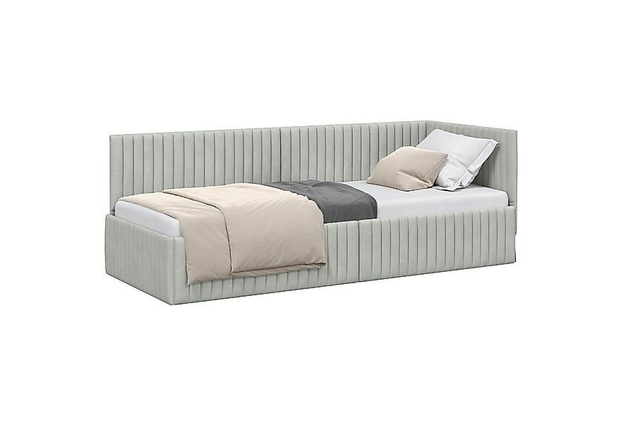 vidaXL Bett Eckbettgestell mit Kopfteil Hellgrau 80 cm x 200 cm Samt (1-tlg günstig online kaufen