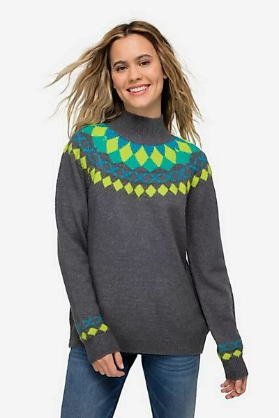 Laurasøn Strickpullover Norweger-Pullover farbige Muster Stehkragen günstig online kaufen