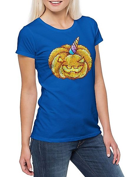 Urban Backwoods Print-Shirt Pumpkin Unicorn Damen T-Shirt Halloween Pixel K günstig online kaufen
